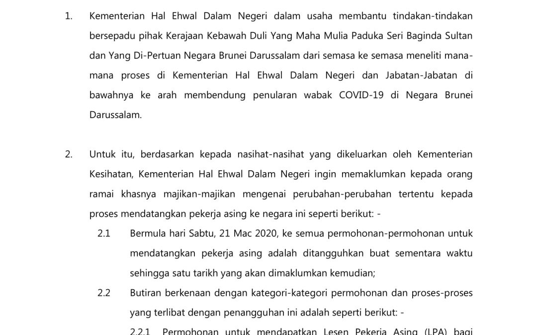Permohonan Untuk Mendatangkan Pekerja Asing Ke Negara Brunei Darussalam