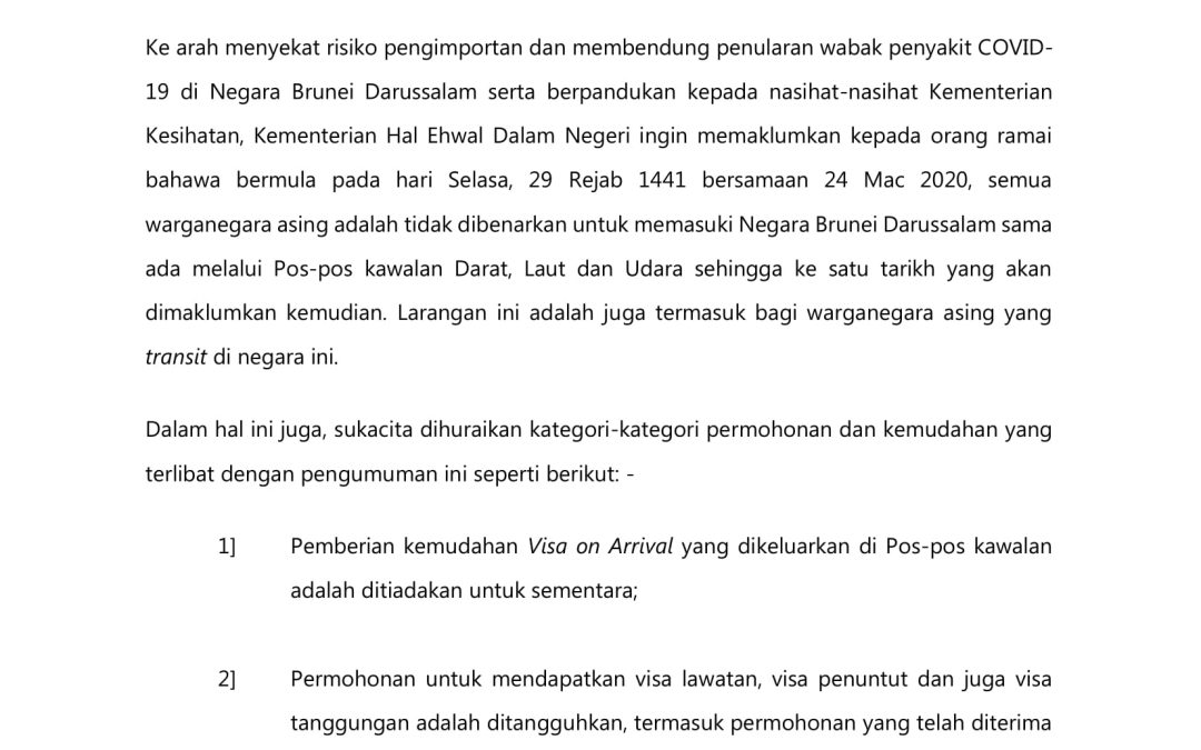 Pengawalan Kemasukan Warganegara Asing Ke Negara Brunei Darussalam