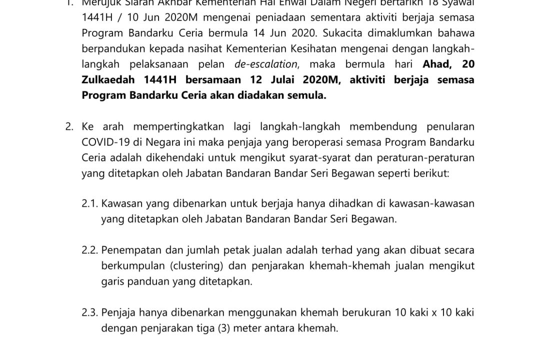 Aktiviti Berjaja Semasa Program Bandarku Ceria Diadakan Semula