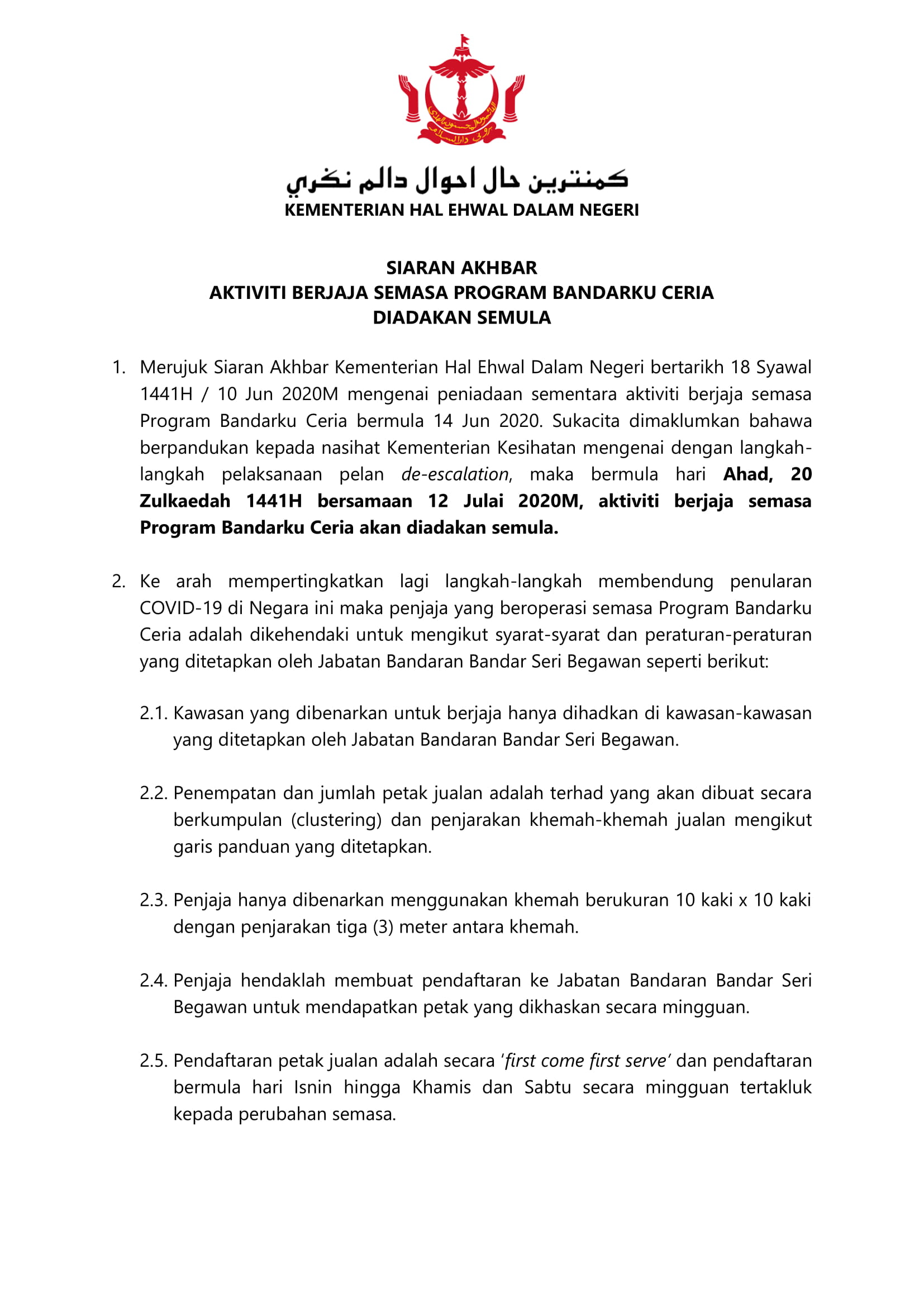 Siaran Akhbar Berjaja BKC dibukakan semula-1
