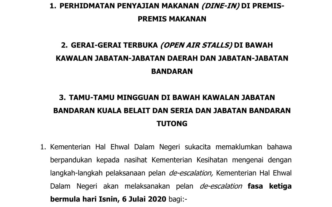 Pelaksanaan Pelan De-Escalation Fasa Ketiga