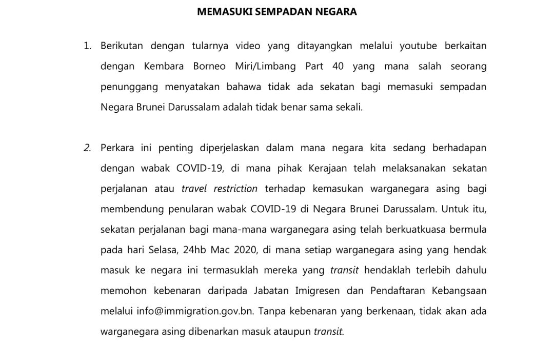 Video Tular Menyatakan Tidak Ada Sekatan Bagi Memasuki Sempadan Negara